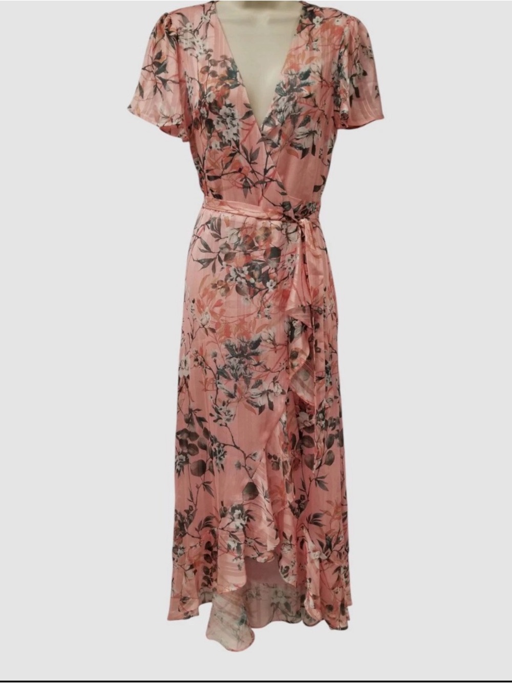 Guess Pink Flutter Sleeve Wrap Maxi Dress $119
